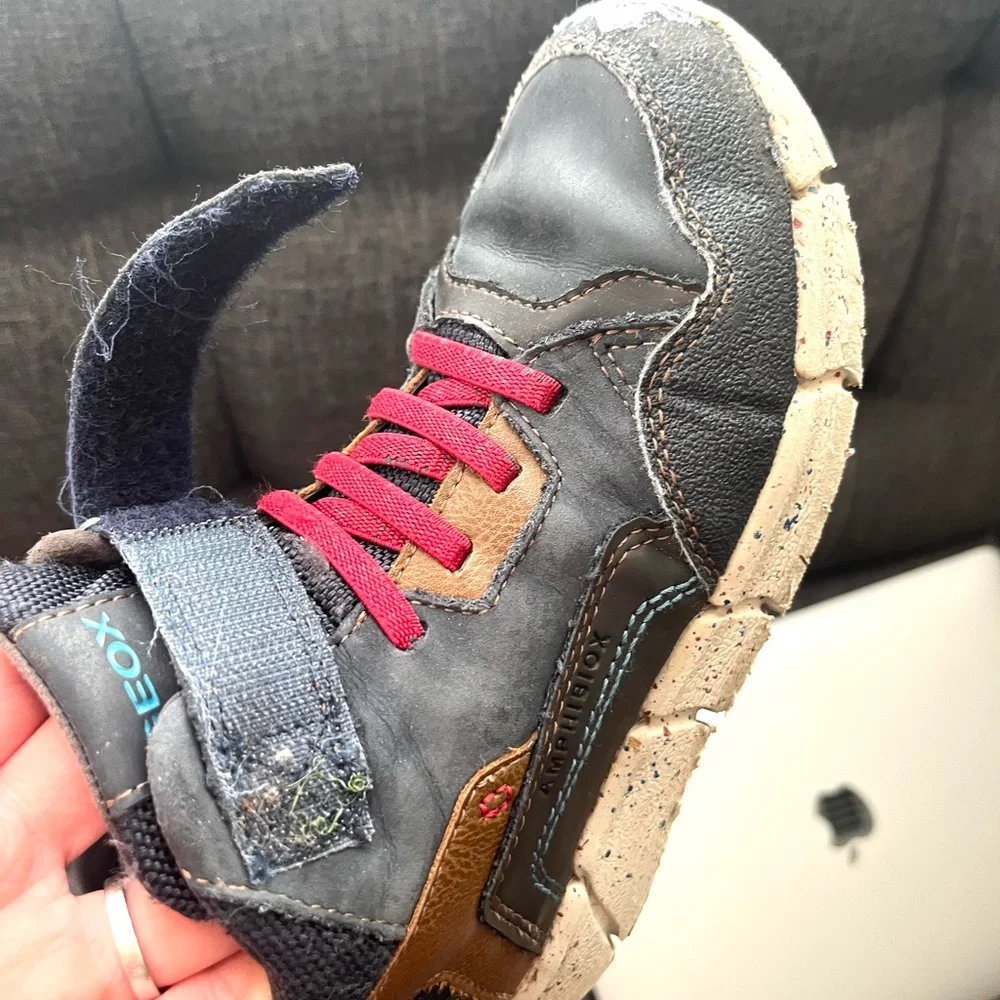 GEOX Kids Respira Leather Booties Little Boy Casual Shoes size 11.5 Grey Brown